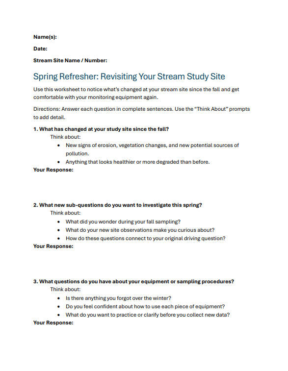 student worksheet spring day 1